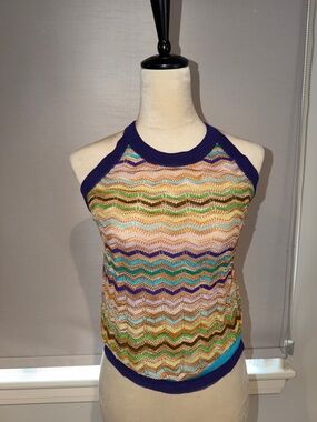 Missoni Purple Trim Chevron Knit Tank with Teal and Gold Stripes